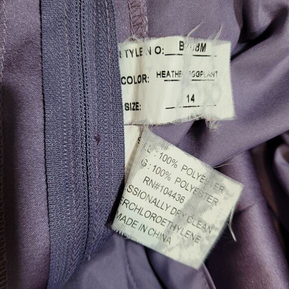 Satin Eggplant Purple Prom Bridesmaid Dress with Side Pickups - Size 14 - Picture 7 of 7